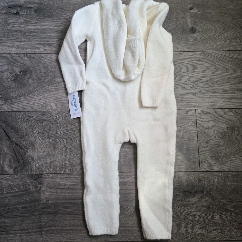 ​Carters Hilary Duff 24M Ivory Cable Knit Hooded Romper Jumpsuit One Piece NWT